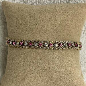 Vintage Gold-Tone Chain Tennis Bracelet Ft Pink & White Diamonds